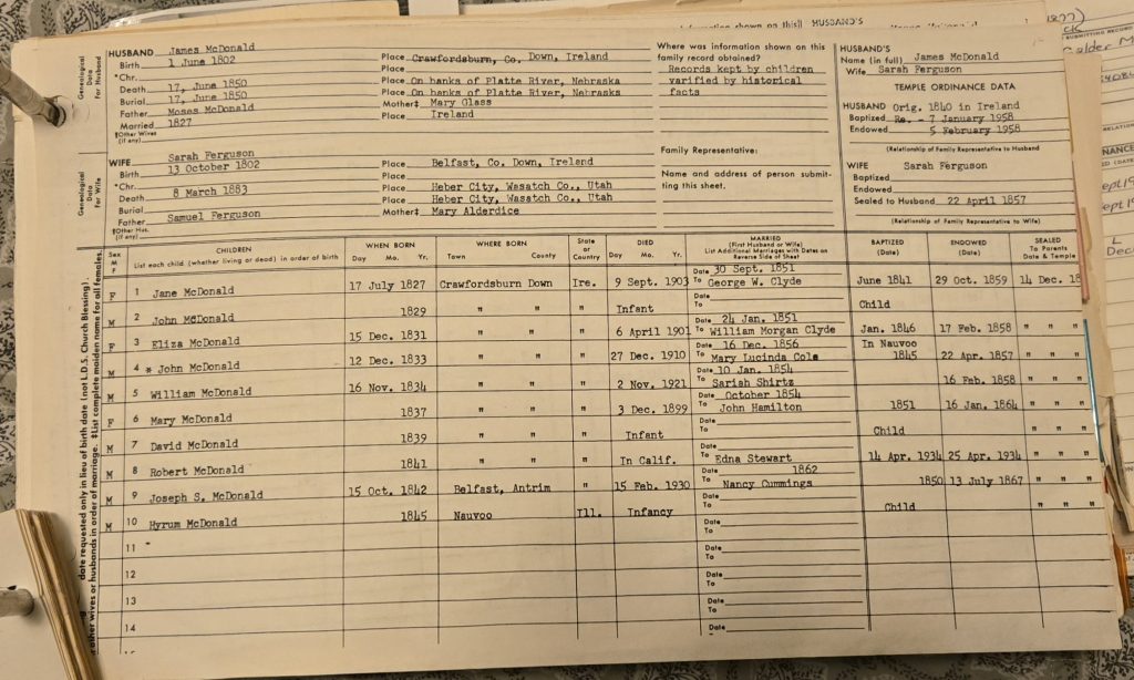 James McDonald Family Group Sheet